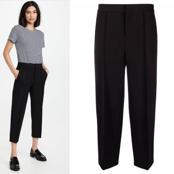 Vince Pintuck Tapered High Waist Black Trouser Pants Style#V802922038 NWT Sz 16 - Picture 5 of 17
